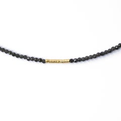Tiny Charcoal Obsidian Necklace Gold Beaded Necklace - by Bombyx House