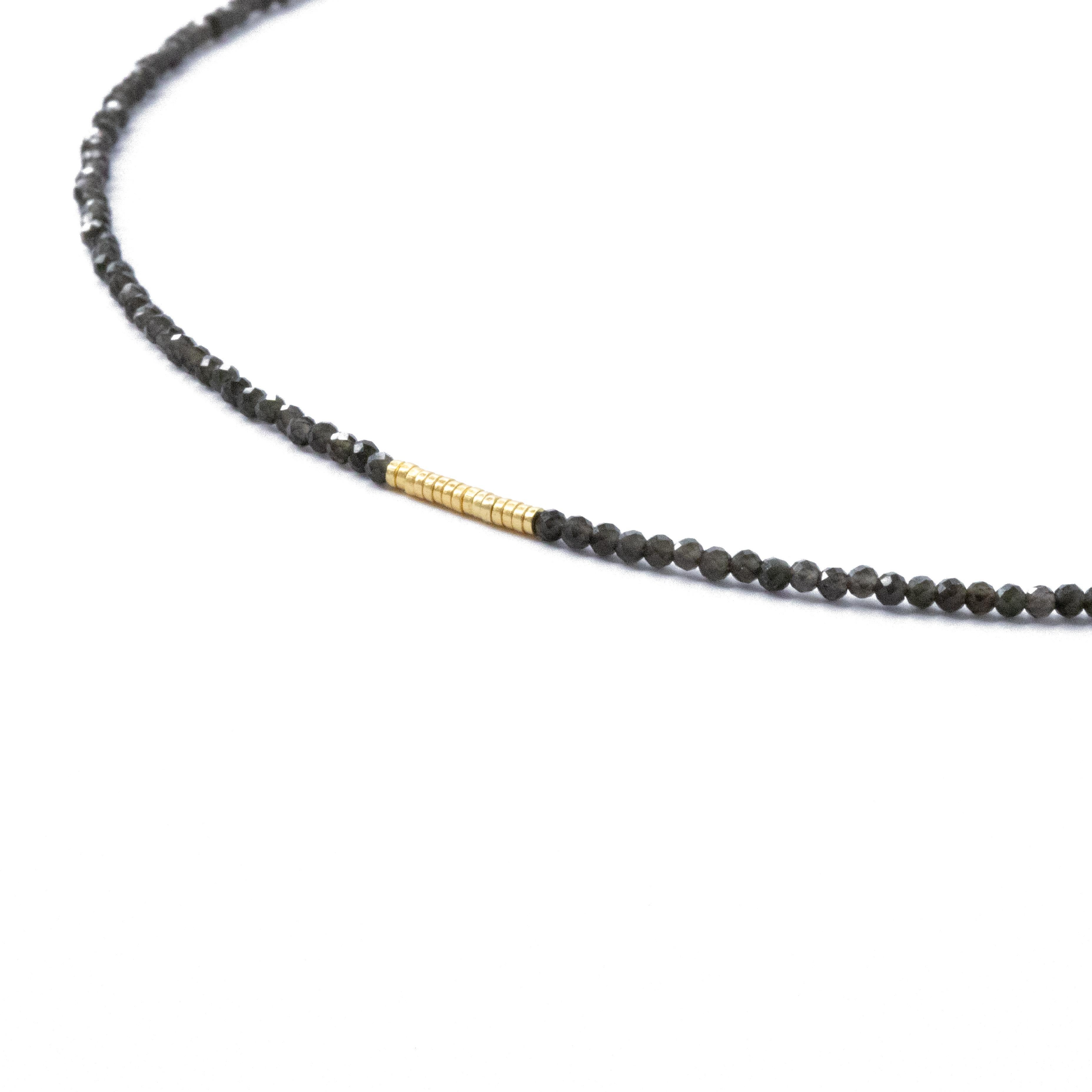 Women's Tiny Charcoal Obsidian Necklace Gold Beaded Necklace - by Bombyx House For Sale