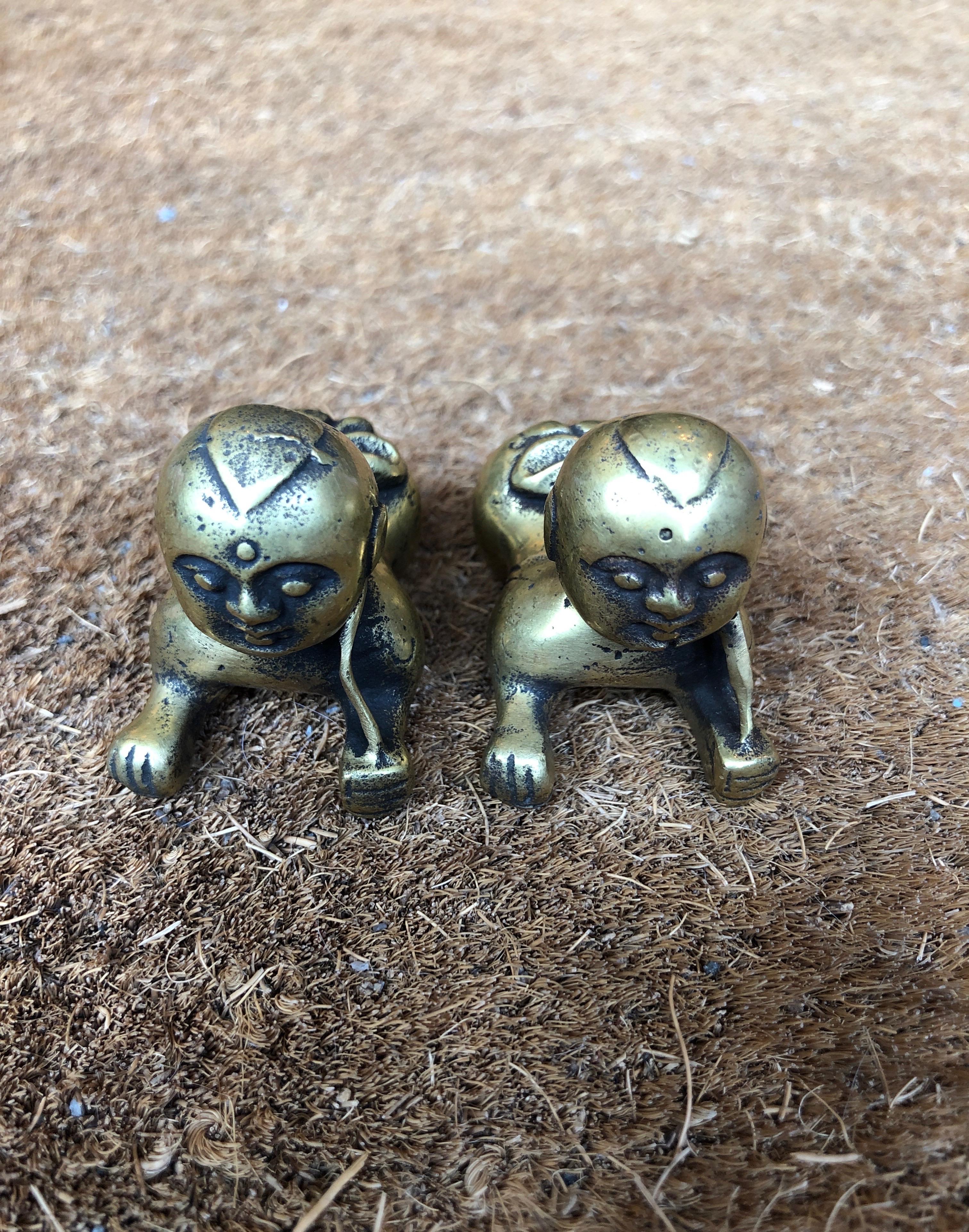 Tiny Chinese Crawling Bronze Babies 12