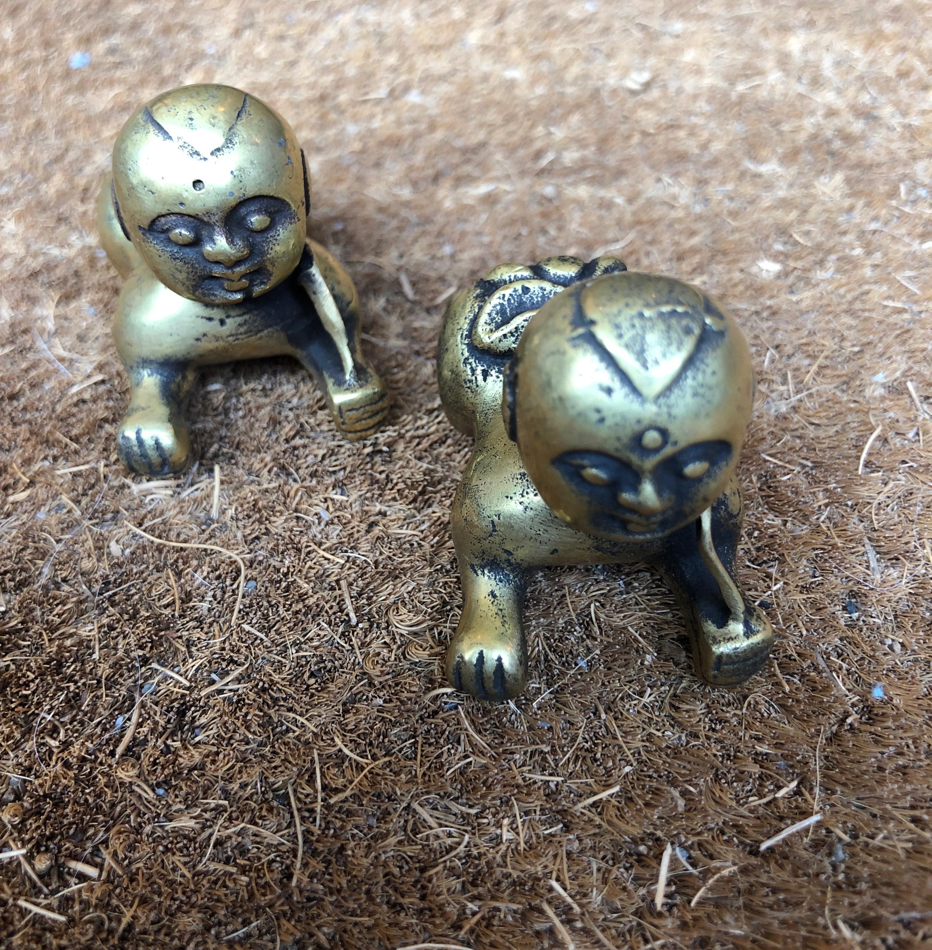 Tiny Chinese Crawling Bronze Babies For Sale 4