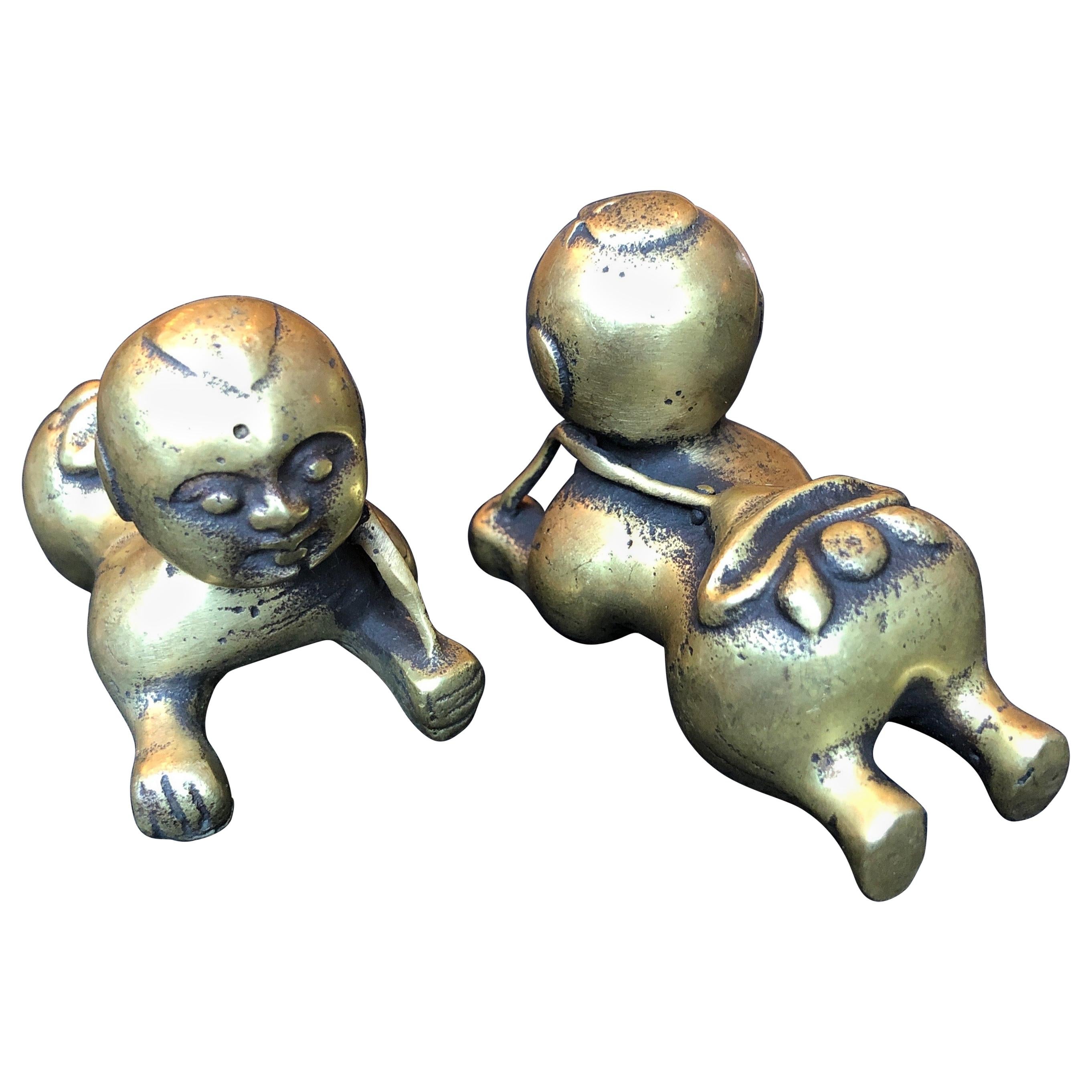 Tiny Chinese Crawling Bronze Babies For Sale