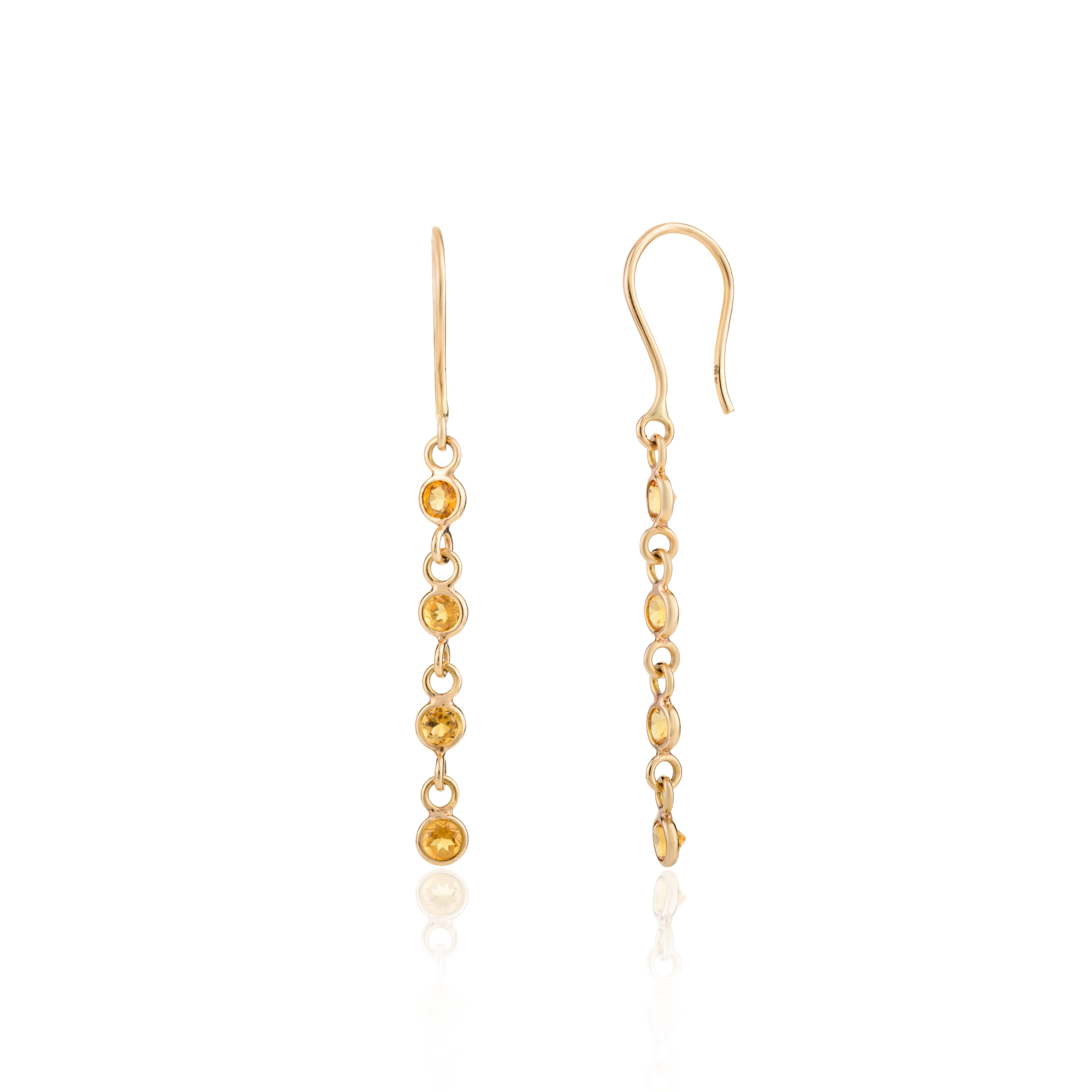 Modern Tiny Citrine Dangle Earrings Made in 18k Solid Yellow Gold Gift for Her For Sale