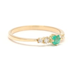 Tiny Diamond and Emerald Engagement Ring, 14k Yellow Gold, Ring Size 5.25