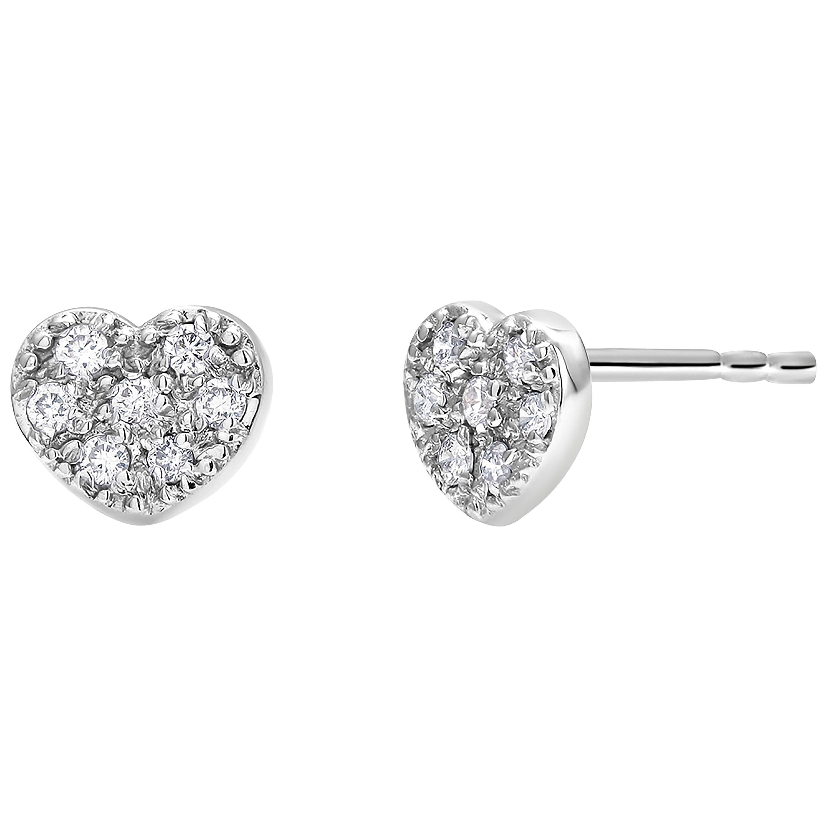Fourteen Karat White Gold Diamond Heart Shape Design Stud Earrings