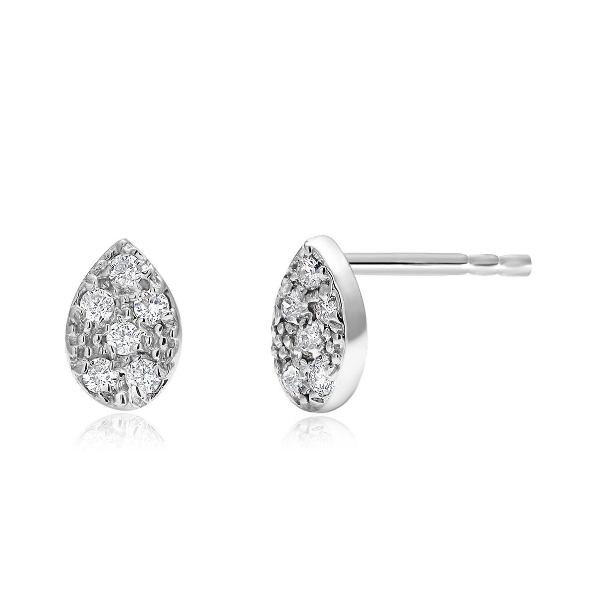 Fourteen Karat Gold Pear Shape Design Diamond Stud Earrings Measuring 0.25 Inch  In New Condition In New York, NY
