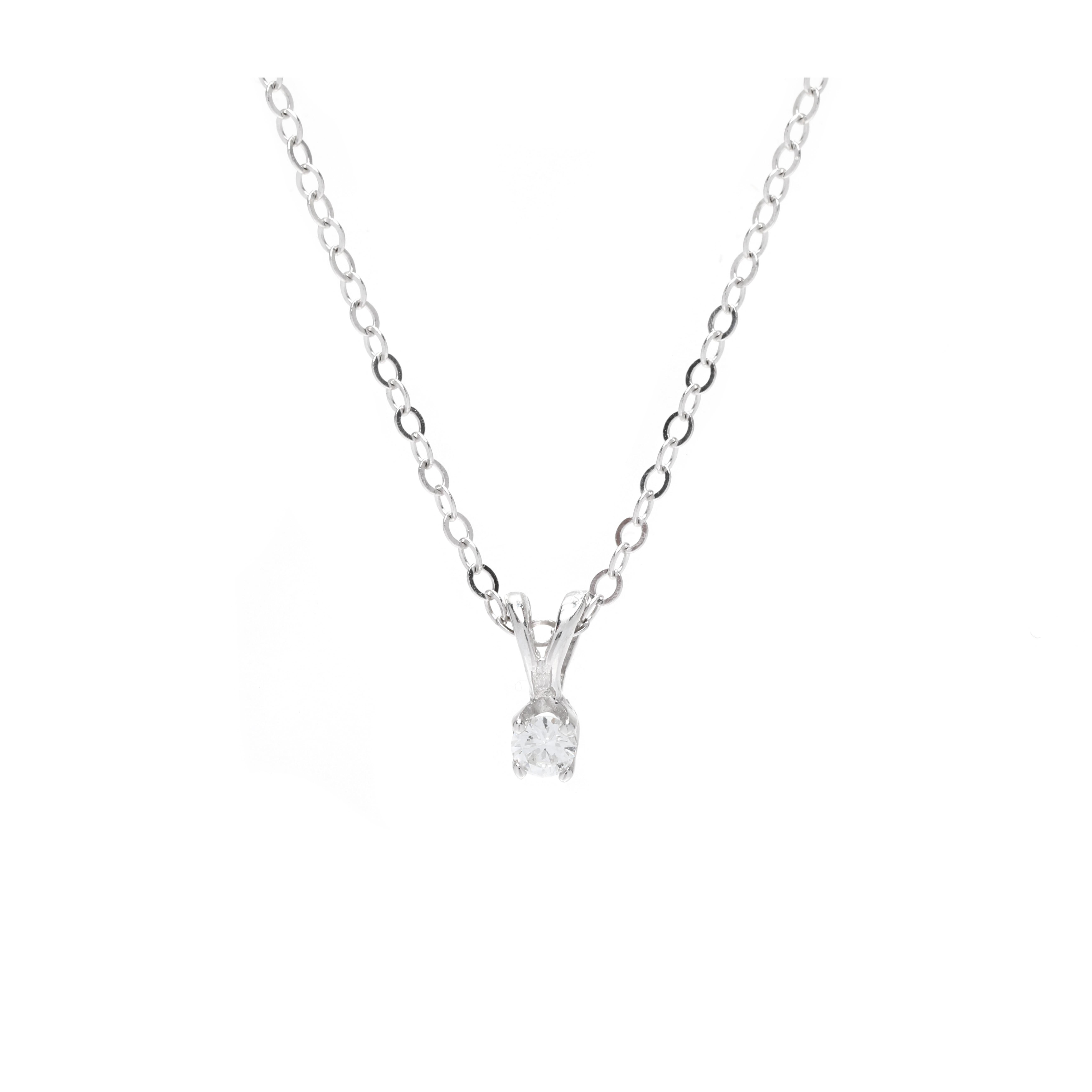 Tiny Diamond Solitaire Pendant Necklace, 14k White Gold, Teeny In Good Condition For Sale In McLeansville, NC