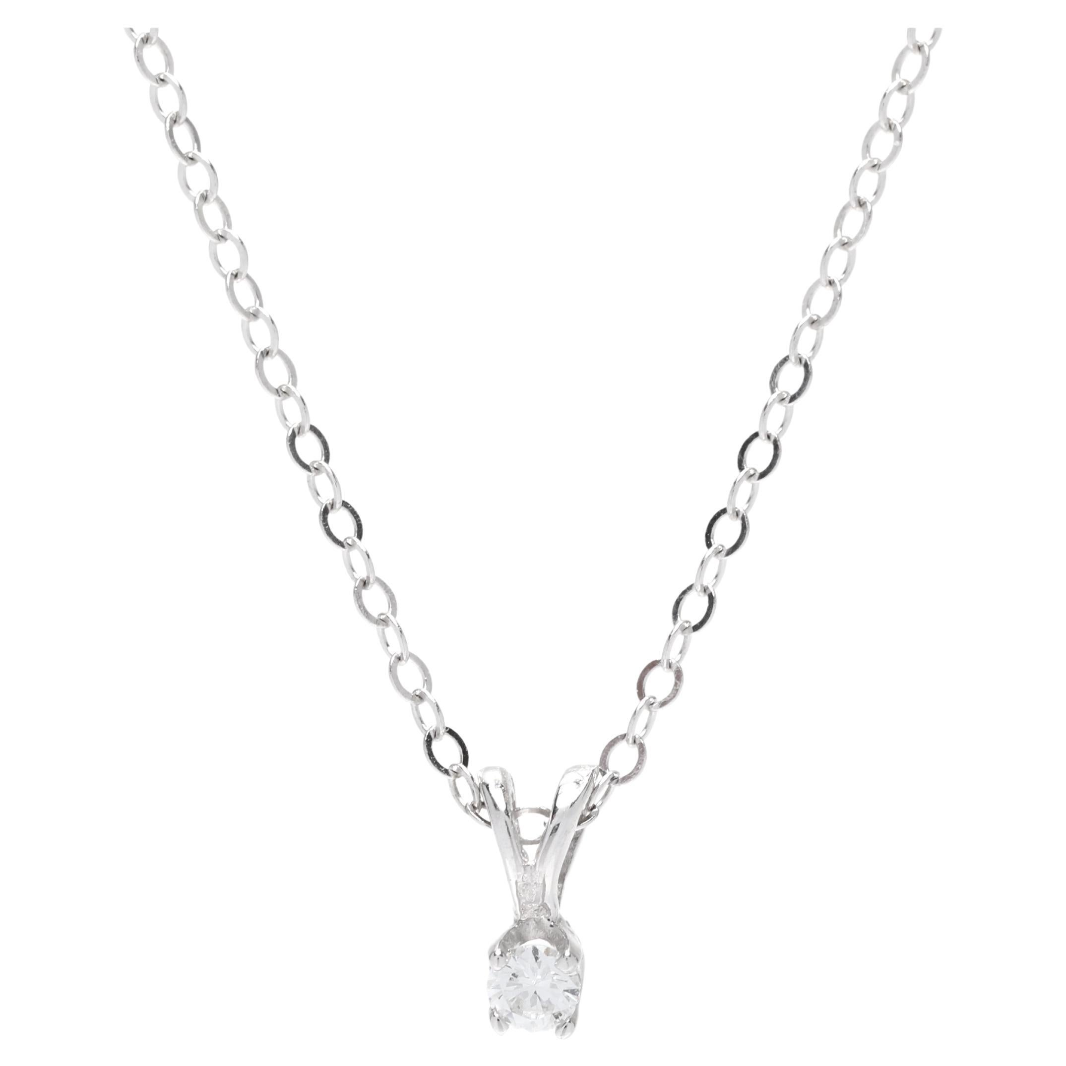 Tiny Diamond Solitaire Pendant Necklace, 14k White Gold, Teeny For Sale