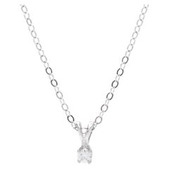 Retro Tiny Diamond Solitaire Pendant Necklace, 14k White Gold, Teeny