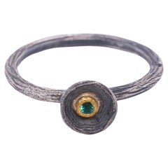 Tiny Emerald, 24K Yellow Gold and Sterling Silver Stacker Ring