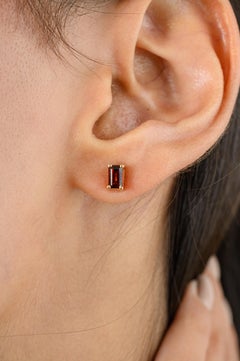 Tiny Everyday Garnet Stud Earrings Set in 14k Solid Yellow Gold Settings