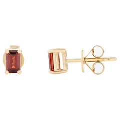 Tiny Everyday Garnet Stud Earrings Set in 14k Solid Yellow Gold Settings