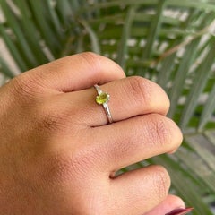 Tiny Everyday Oval Green Peridot with CZ Gift Ring for Women Gift in 925 Silver