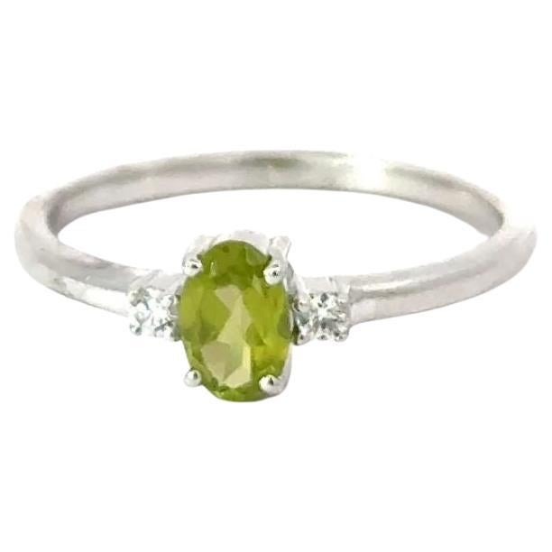 Tiny Everyday Oval Green Peridot with CZ Gift Ring for Women Gift in 925 Silver