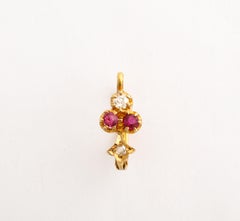 Antique Edwardian Tiny Gold and Ruby 18 Kt Earrings c.