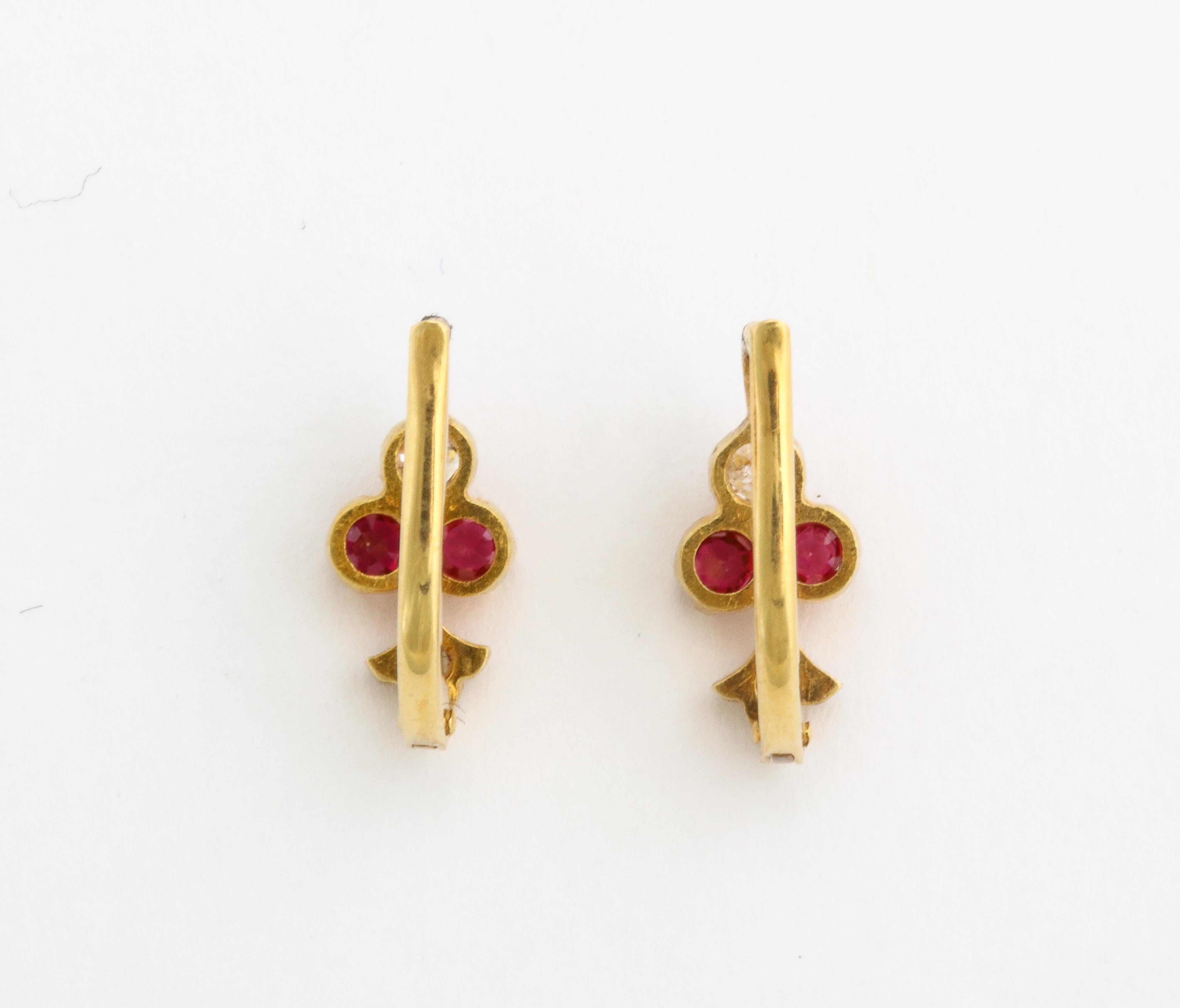 Women's or Men's Tiny Gold and Ruby 18 Kt Earrings c. For Sale