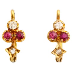 Tiny Gold and Ruby 18 Kt Earrings c.