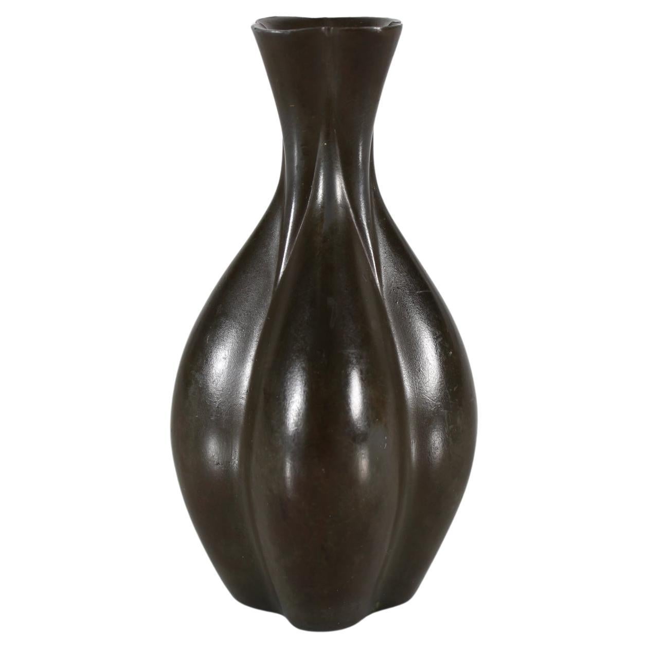 Tiny Just Andersen Art Deco Decorative Vase Disco Metal with Brown Patina 1930s
