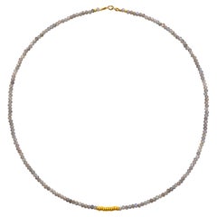 Tiny Labradorite Gold Beaded Necklace Shiny Grey Necklace - by Bombyx House