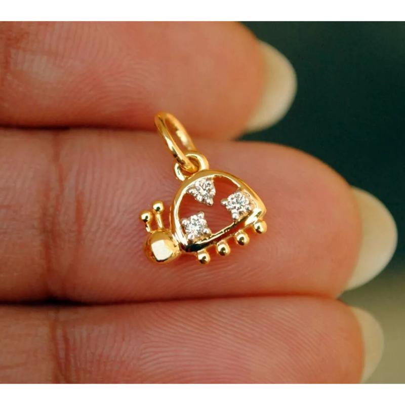 Round Cut Tiny Ladybug Diamond Pendant Charm in 14k Gold For Sale