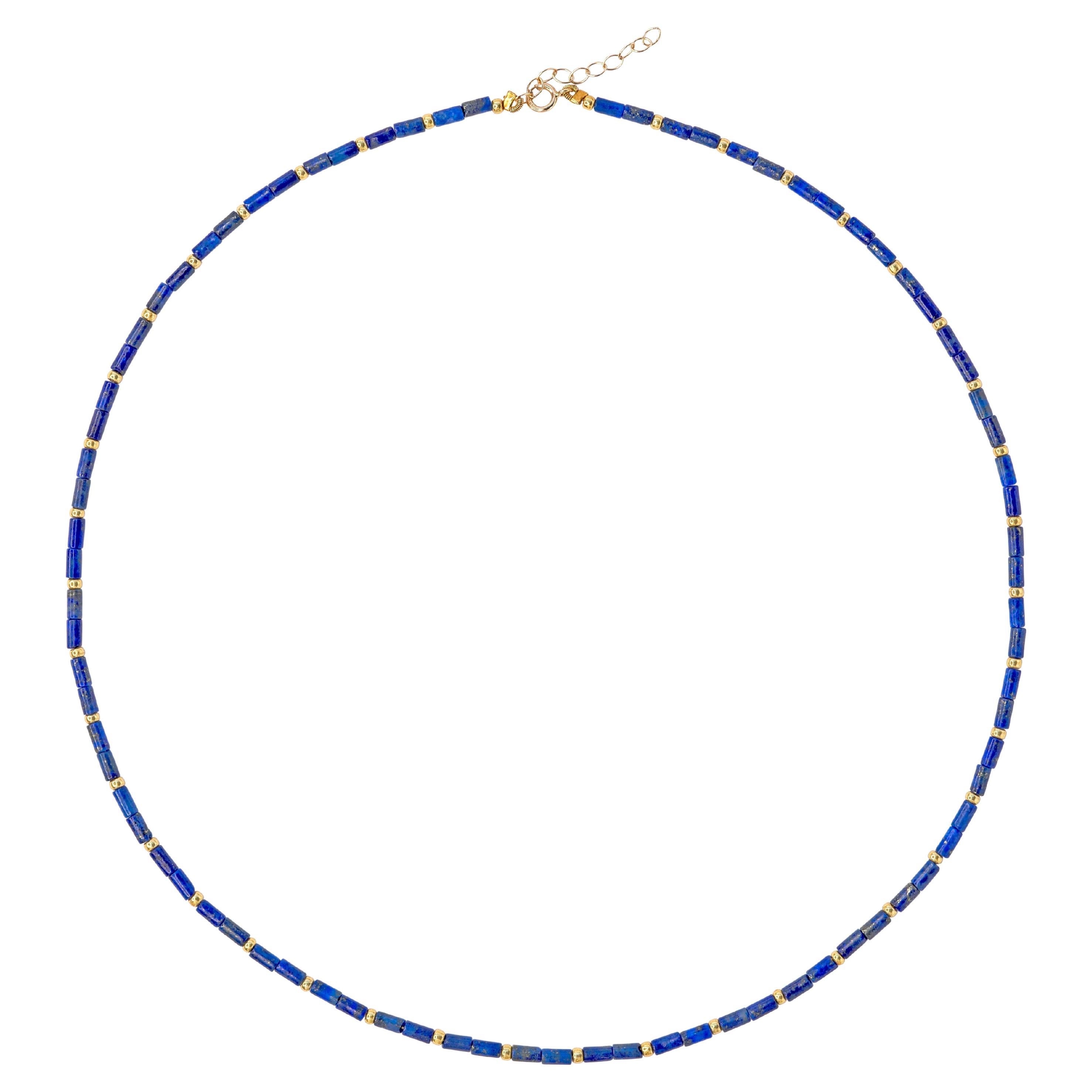 Tiny Lapis Lazuli Tube Princess Necklace