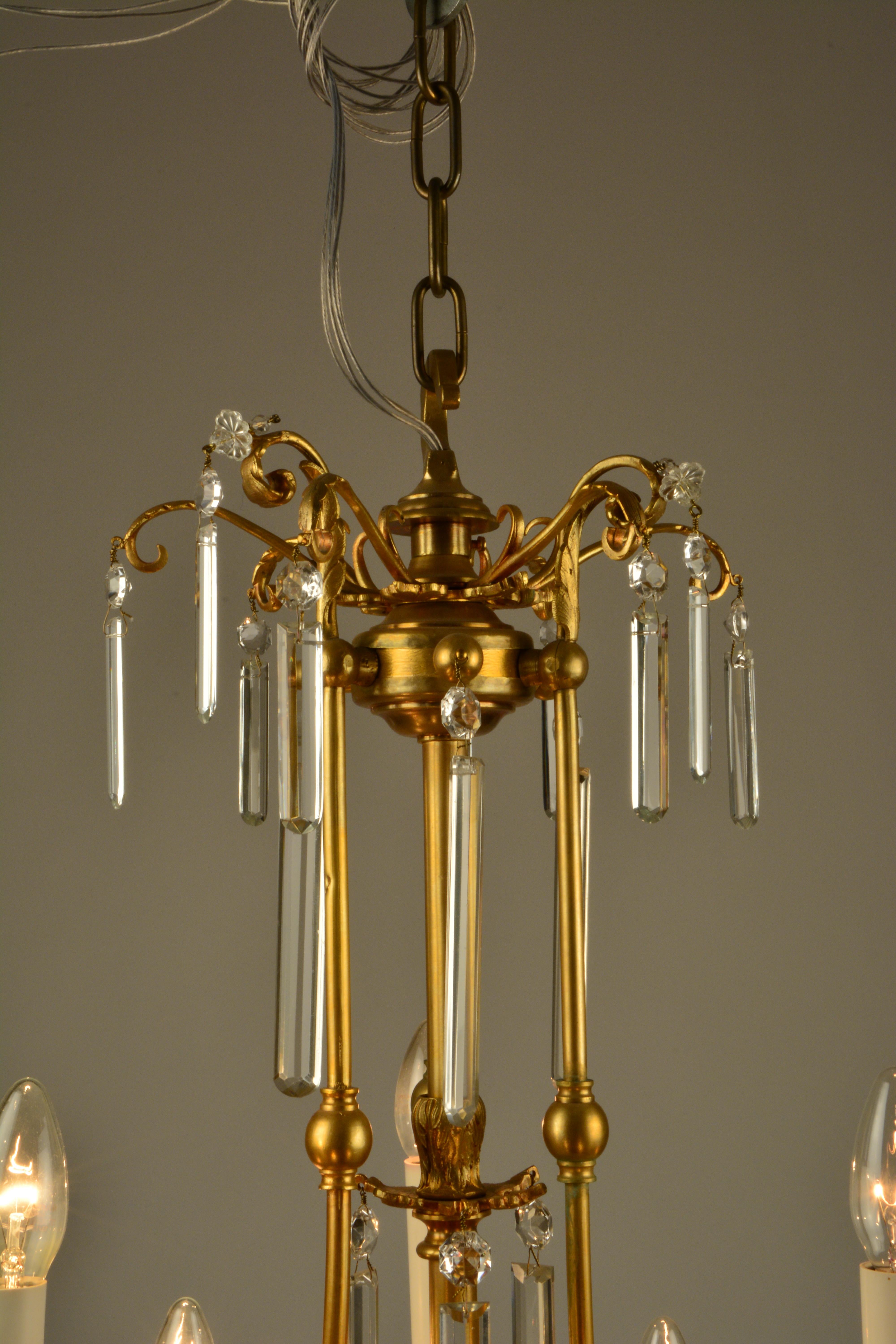 Neoclassical Revival Tiny Late 19th Century Gas Chandelier of Elaborately Cast and Gilded Brass For Sale