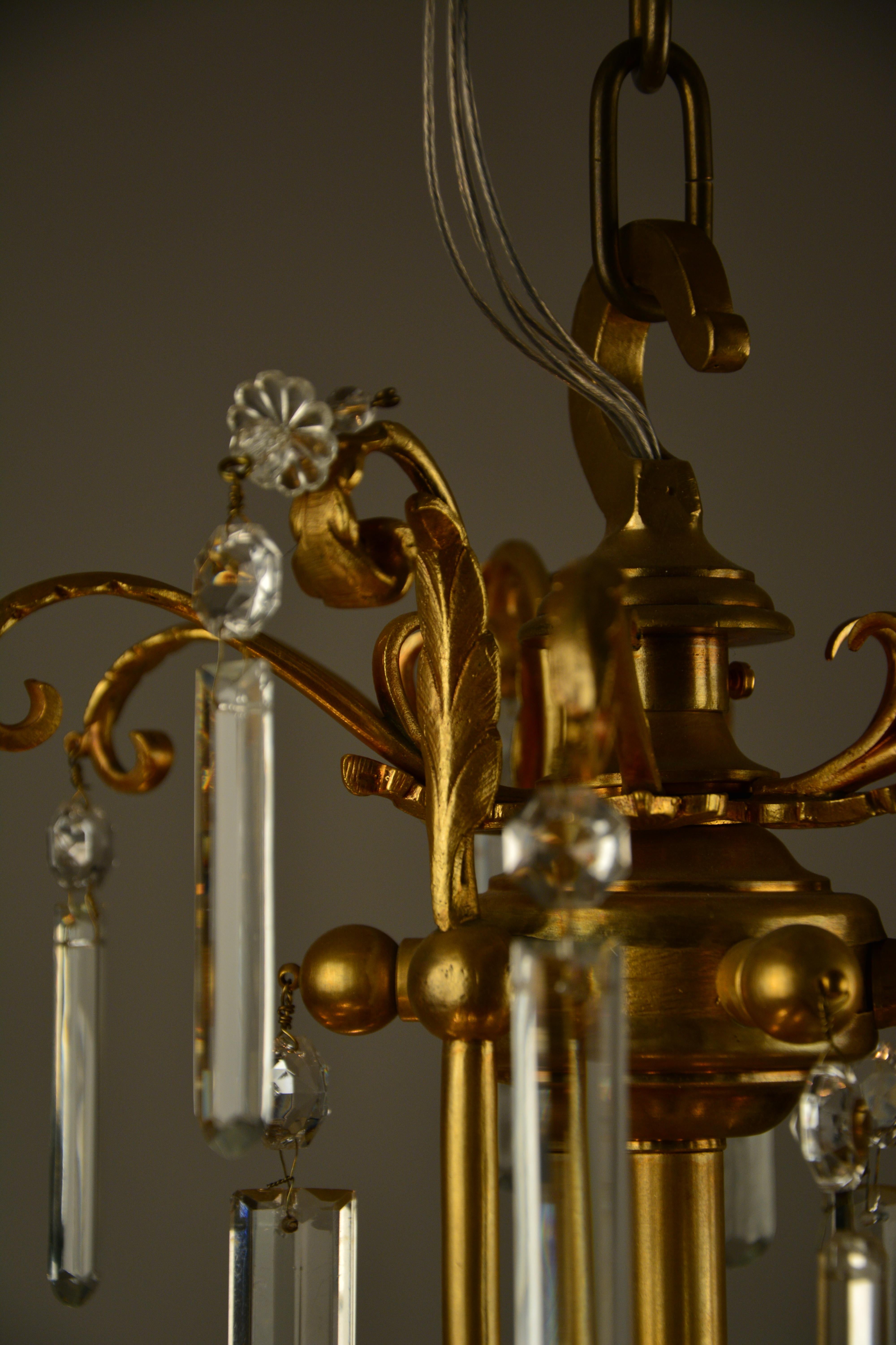 Austrian Tiny Late 19th Century Gas Chandelier of Elaborately Cast and Gilded Brass For Sale