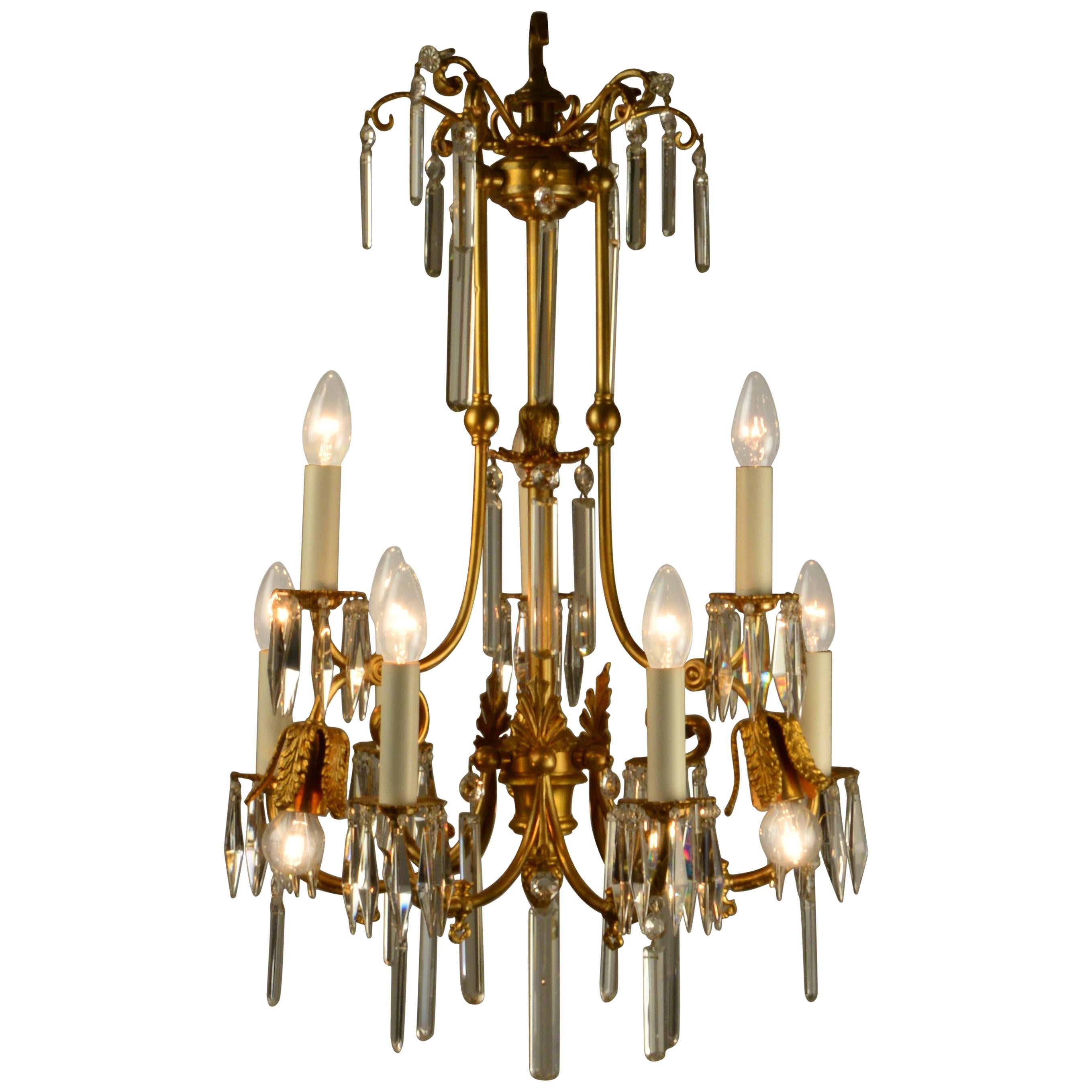 Tiny Late 19th Century Gas Chandelier of Elaborately Cast and Gilded Brass For Sale