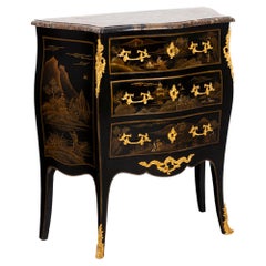 Tiny Louis XV Style Sauteuse Commode in Black Lacquered Wood, circa 1900