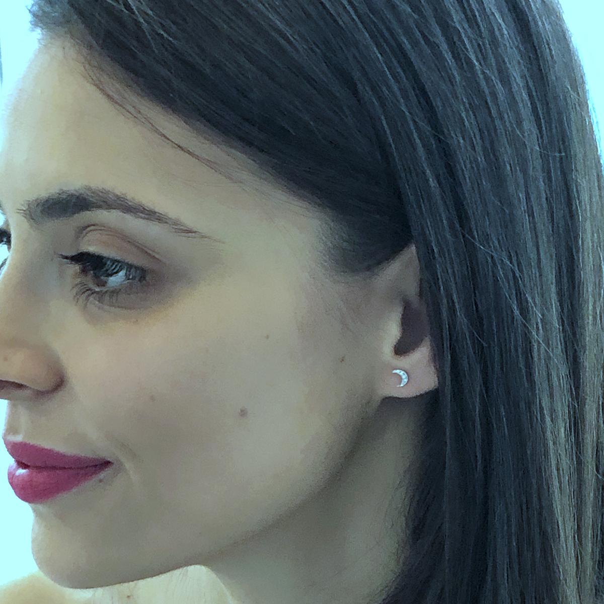 Contemporary Tiny Moon Shape Diamond Stud Earrings
