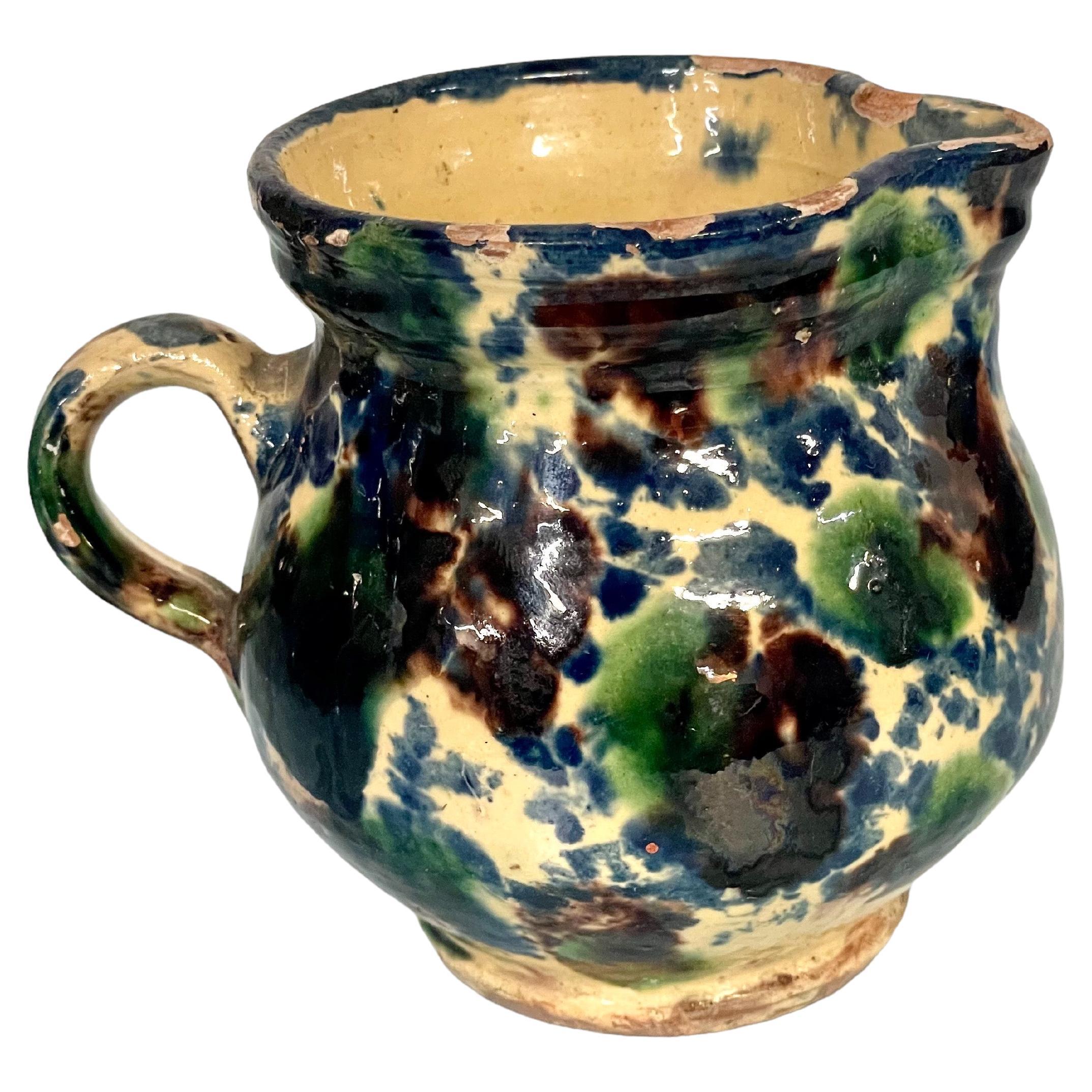 19th C. French Petite Colorful Terracotta Pitcher 