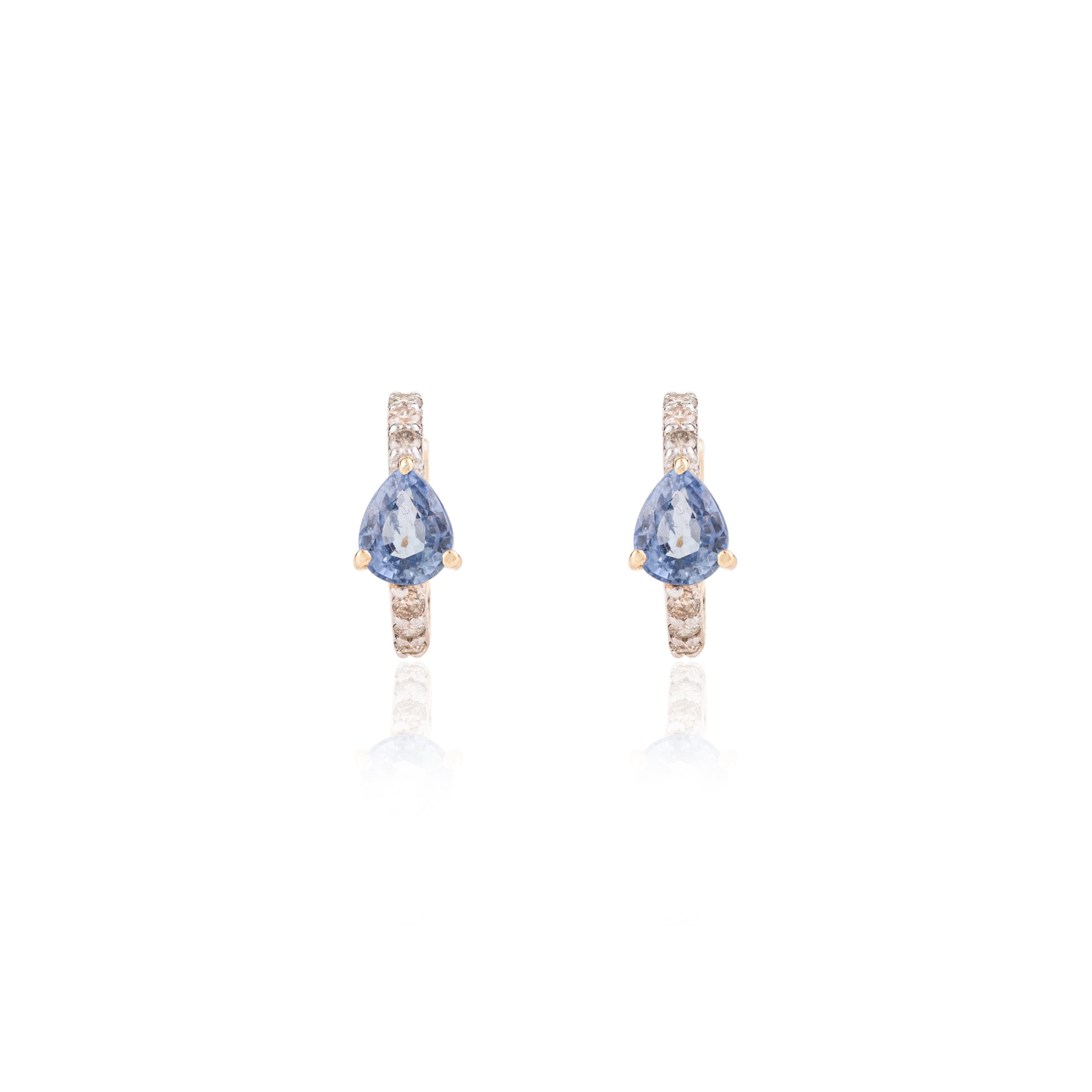 Tiny Natürlicher blauer Saphir Diamant Helix Manschettenohrringe aus 18 Karat Gelbgold (Moderne) im Angebot