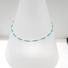 Tiny Natural Sleeping Beauty Turquoise 3mm Bead Necklace with 18K Gold