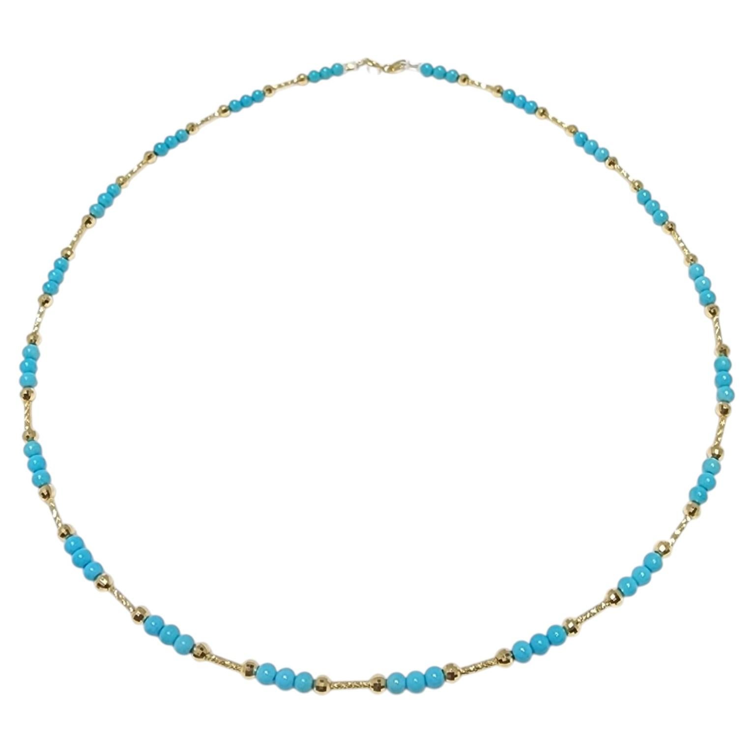 Collier de perles en or 18 carats, Turquoise Naturelle Belle au Bois Dormant 3mm