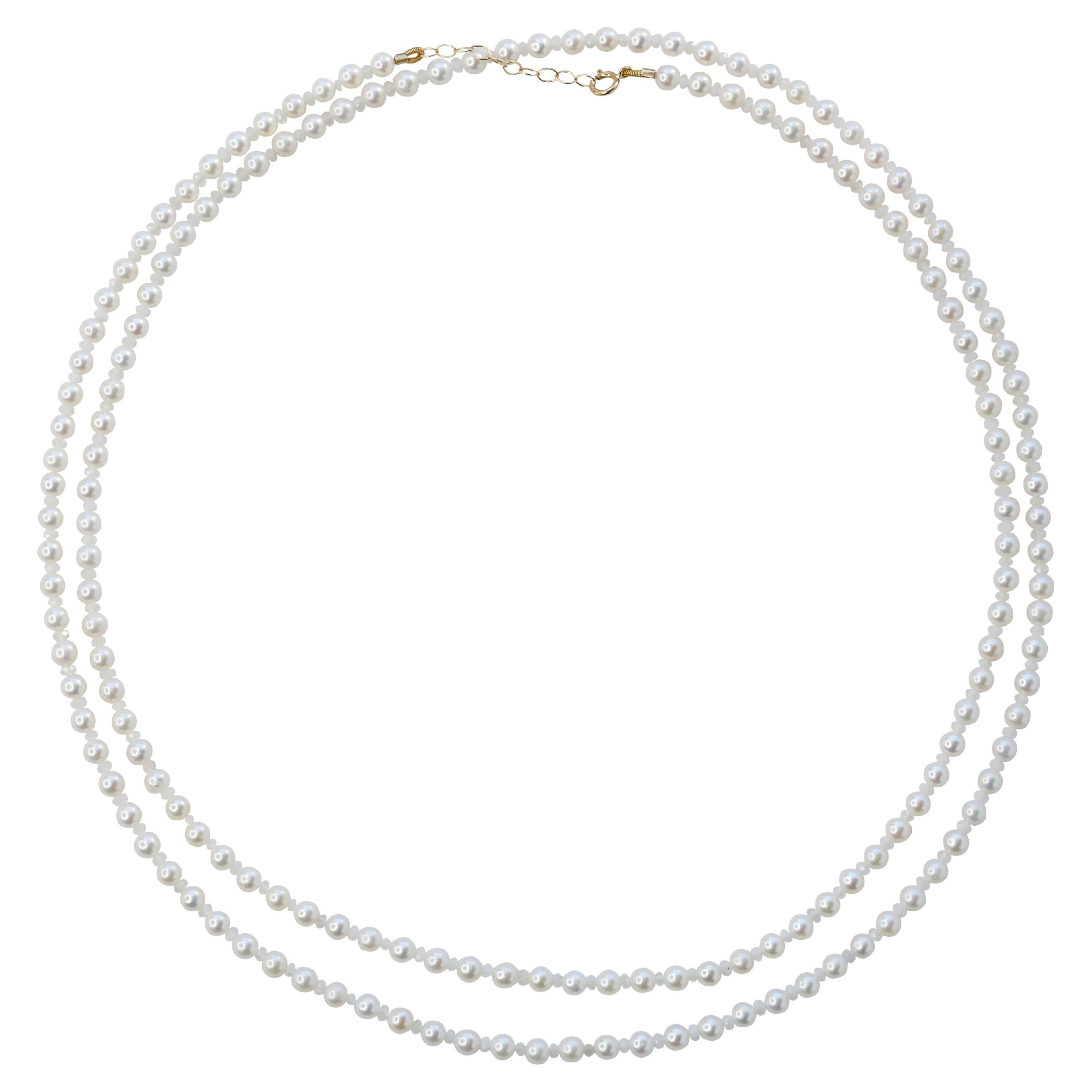 Piedra de Nacimiento Junio Perla Piedra de Luna Collar Largo Doble, Joyería fina hecha a mano