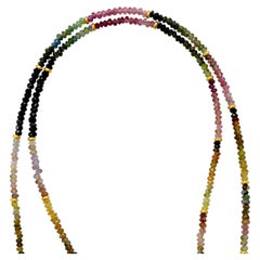 Collier long en perles d'or avec tourmaline arc-en-ciel, fait à la main
