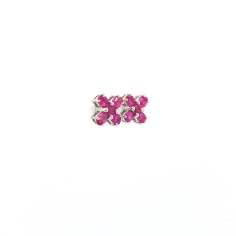 Art Deco Tiny Ruby Flower Pushback Earrings Handcrafted in Sterling Silver For Sale