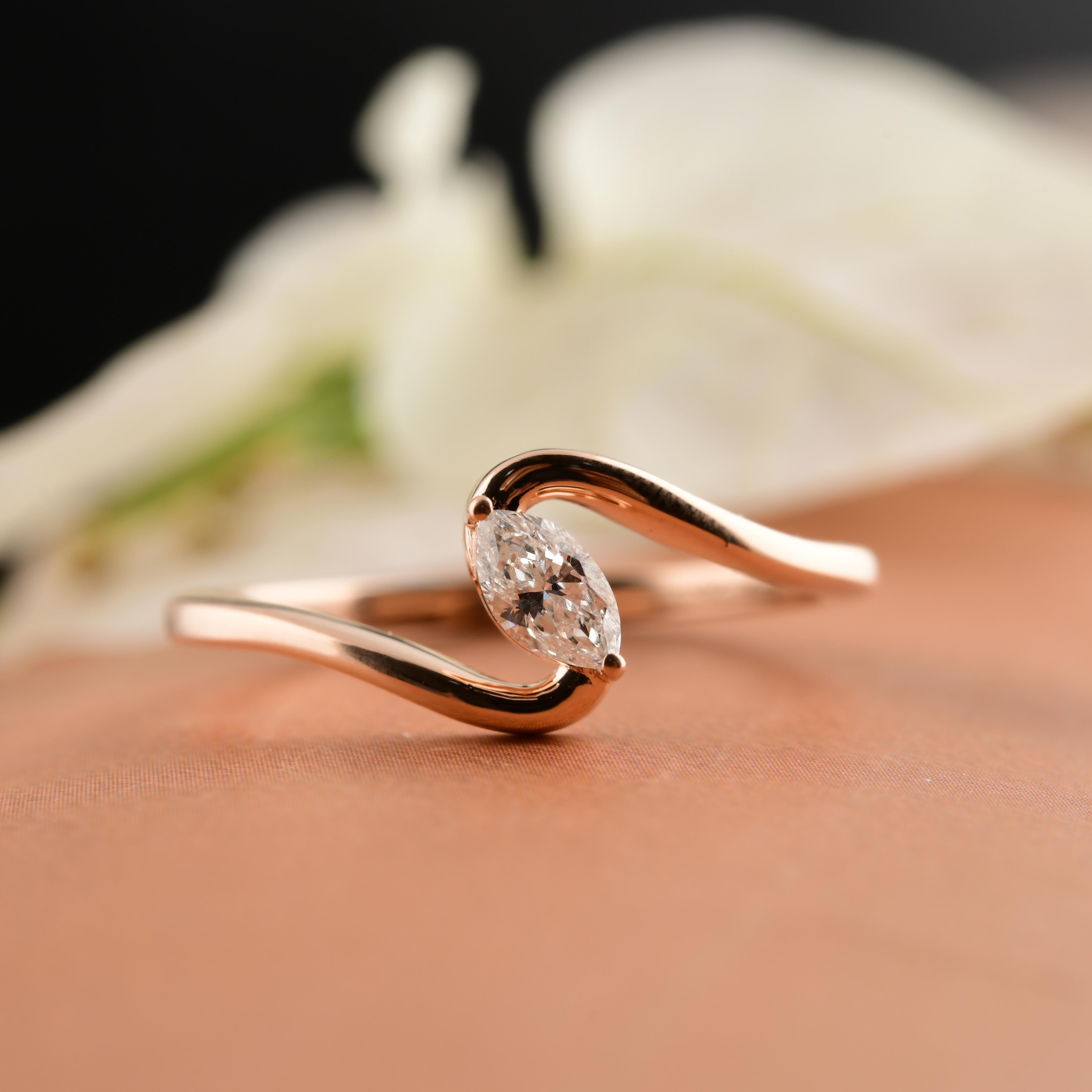 En vente :  Tiny Si/HI Natural Diamond Everyday Ring for Her 18k Solid Rose Gold (bague de tous les jours pour elle) 3