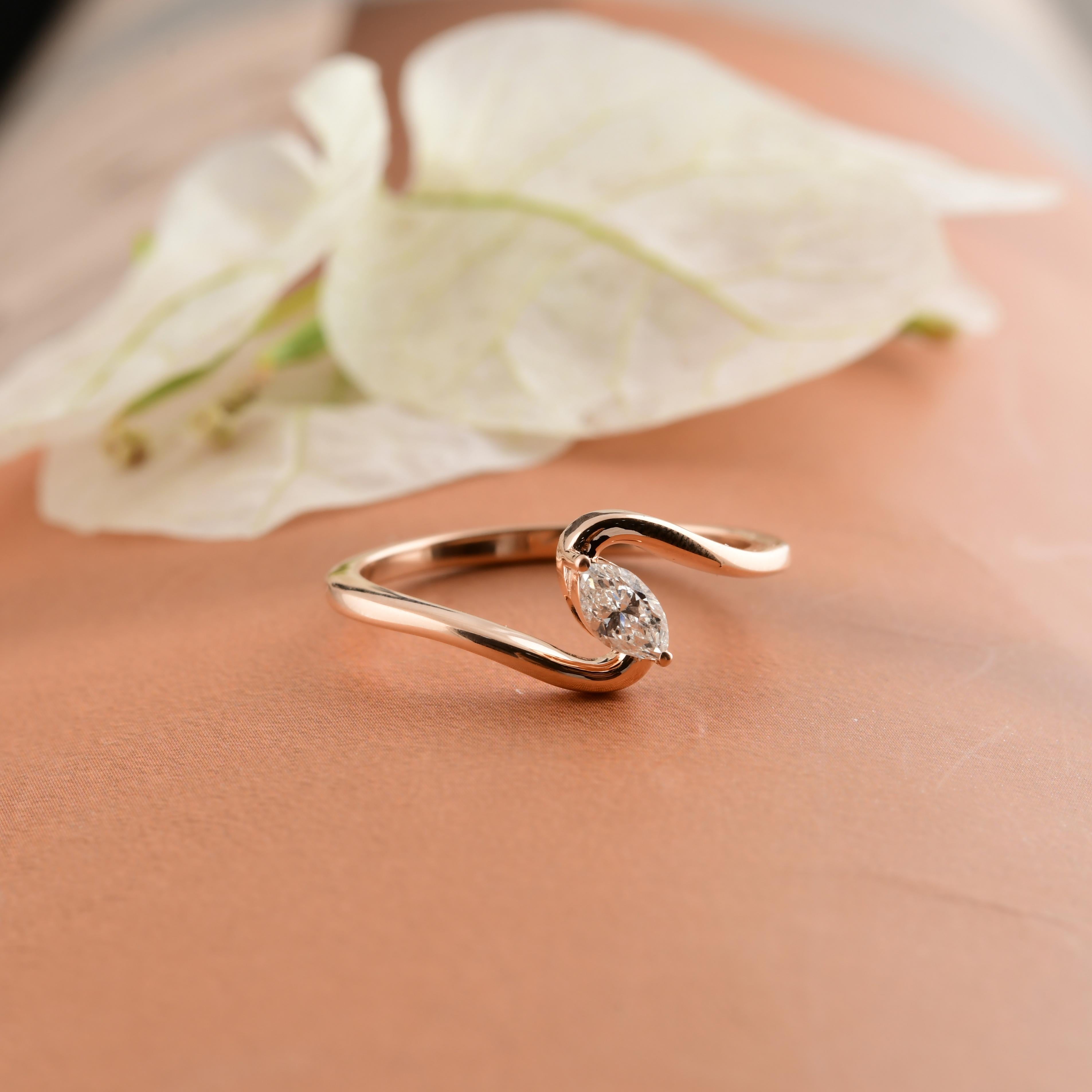 En vente :  Tiny Si/HI Natural Diamond Everyday Ring for Her 18k Solid Rose Gold (bague de tous les jours pour elle) 7