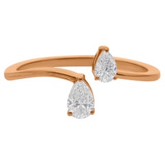 Tiny SI/HI Pear Cut Diamond Open Ring Solid 14k Rose Gold Gift for Her