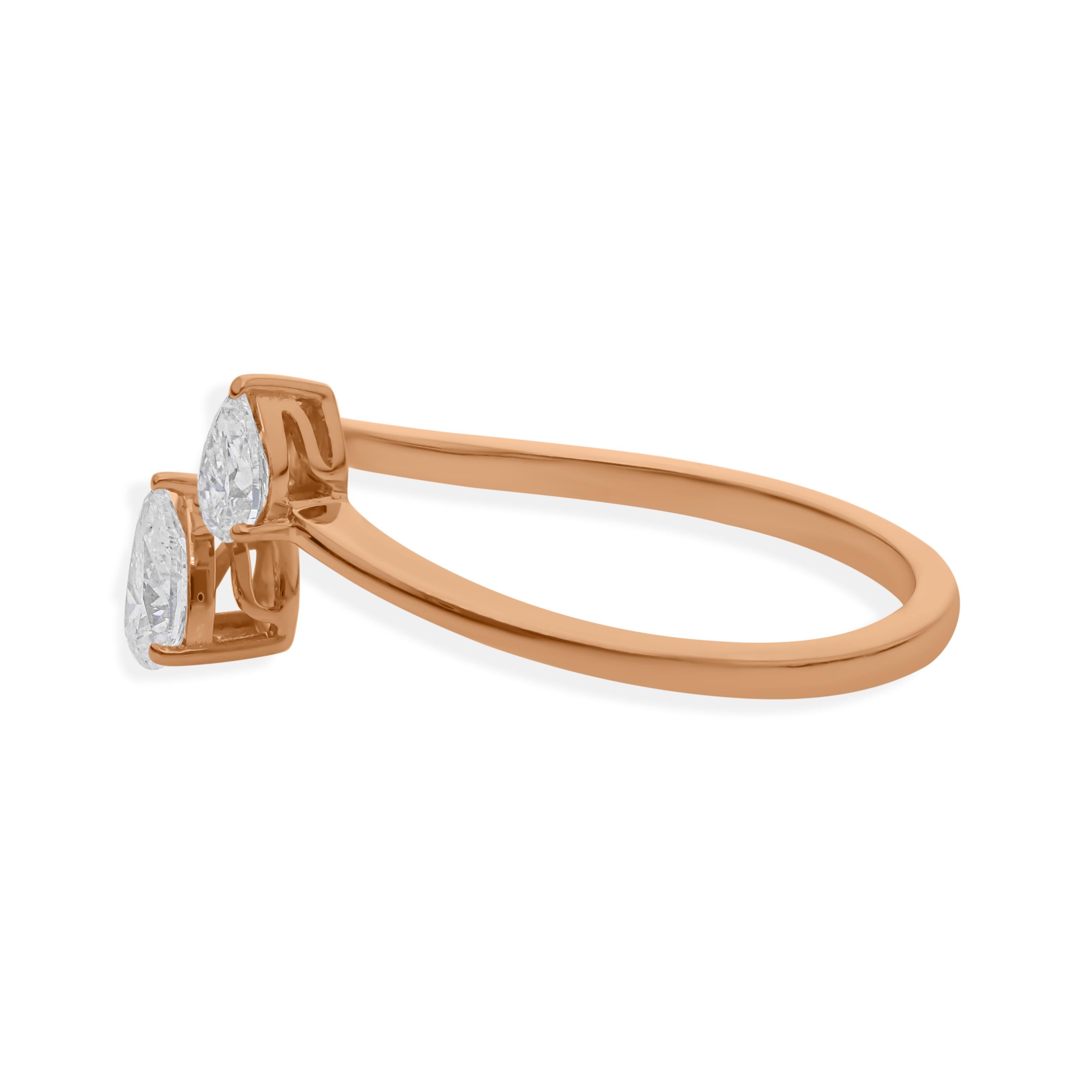 En vente :  Tiny SI/HI Pear Cut Diamond Open Ring Or rose massif 18k Cadeau pour elle 4