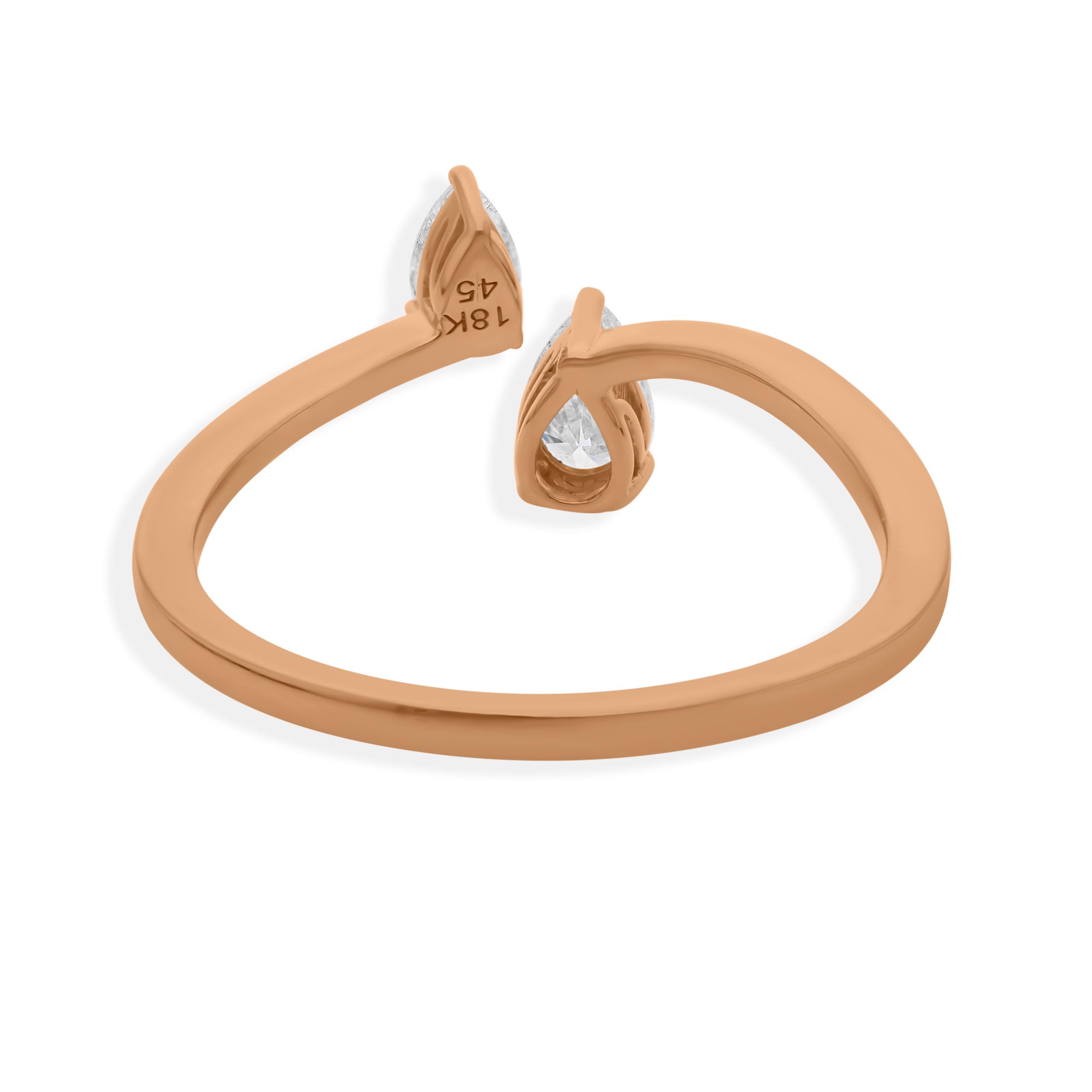 En vente :  Tiny SI/HI Pear Cut Diamond Open Ring Or rose massif 18k Cadeau pour elle 7