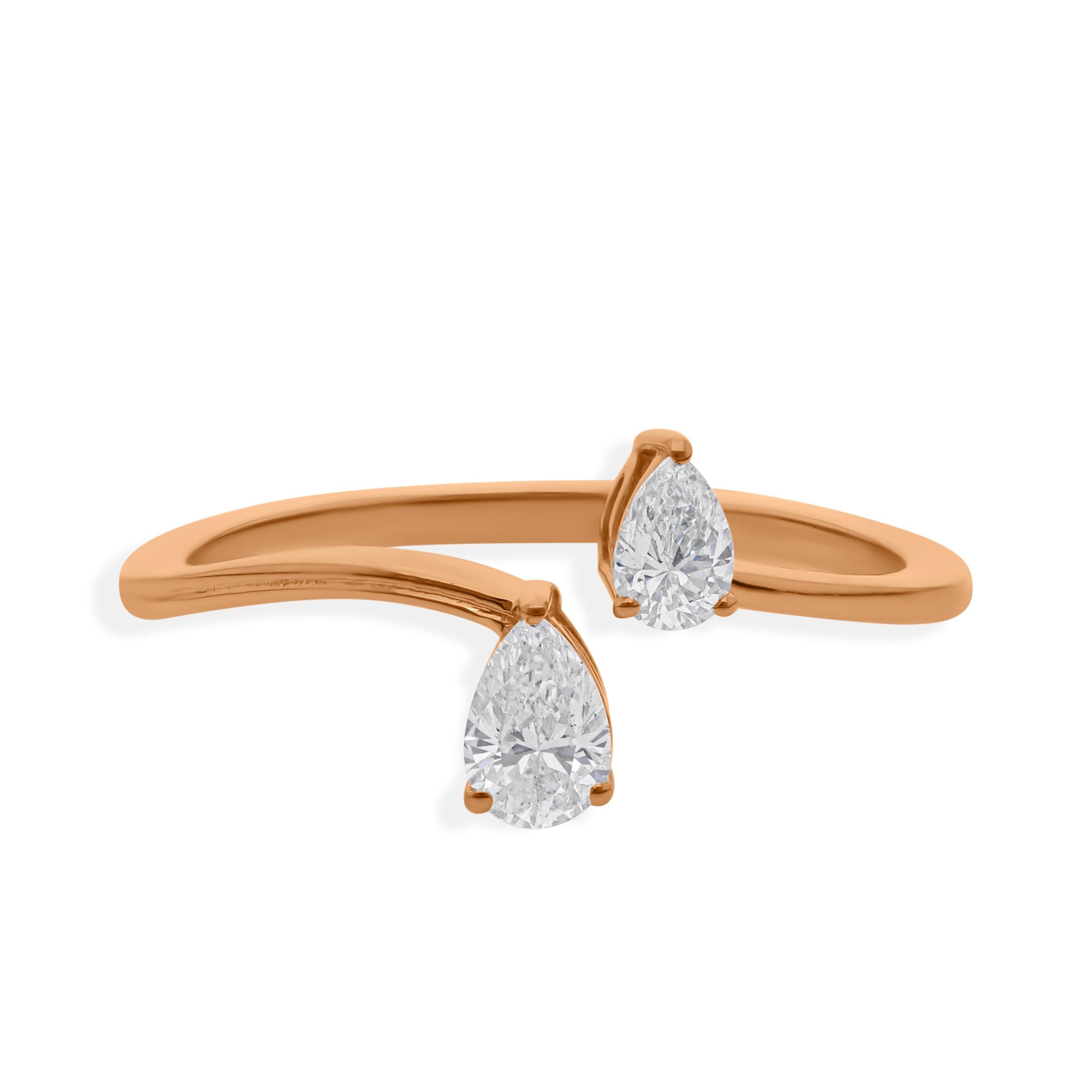 En vente :  Tiny SI/HI Pear Cut Diamond Open Ring Or rose massif 18k Cadeau pour elle 8