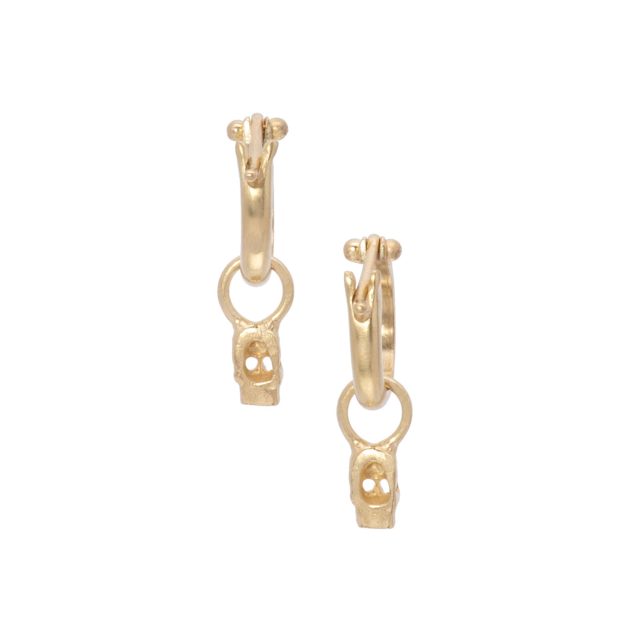 Contemporary Tiny Skull Drop Earrings in 18 Karat Gold For Sale
