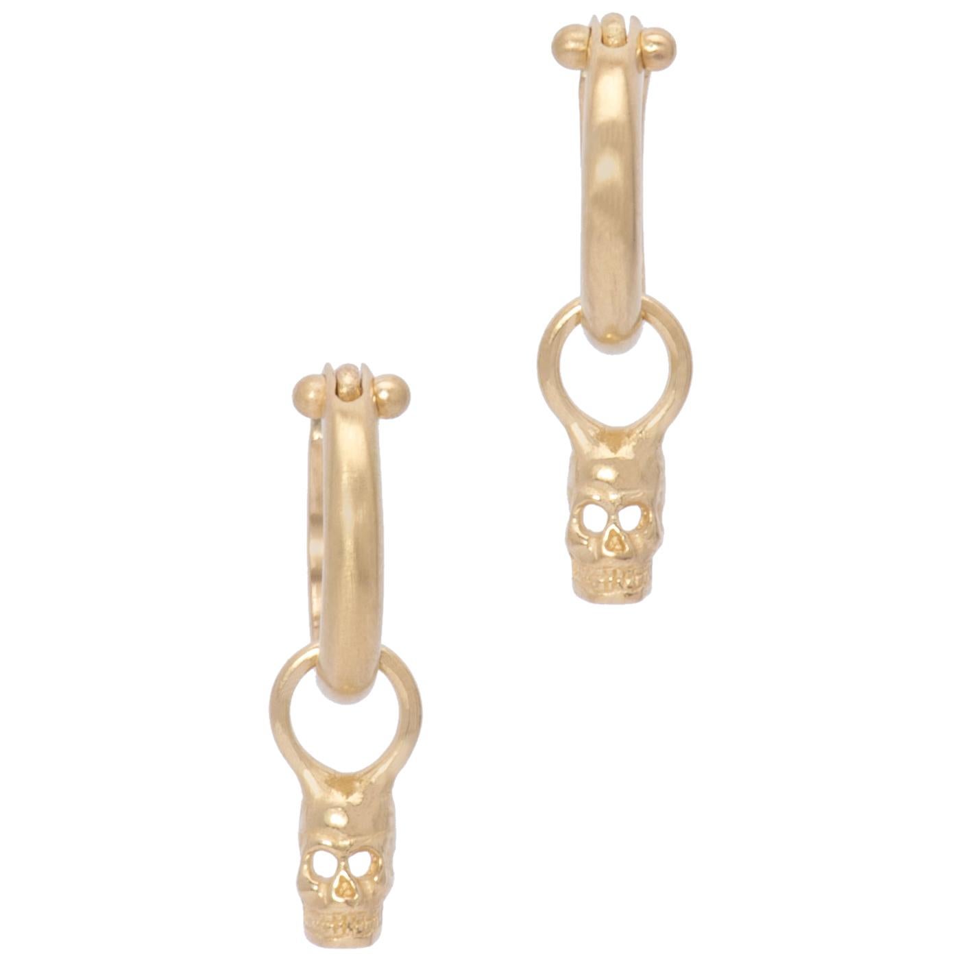 Tiny Skull Drop Earrings in 18 Karat Gold For Sale