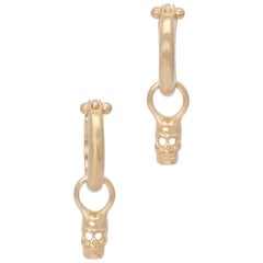 Tiny Skull Drop Earrings in 18 Karat Gold