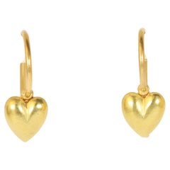 Piccoli orecchini a goccia con cuore in oro massiccio in oro giallo California River 20K