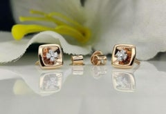 Tiny Square Diamond Earring 14k Solid Rose Gold Ear Stud