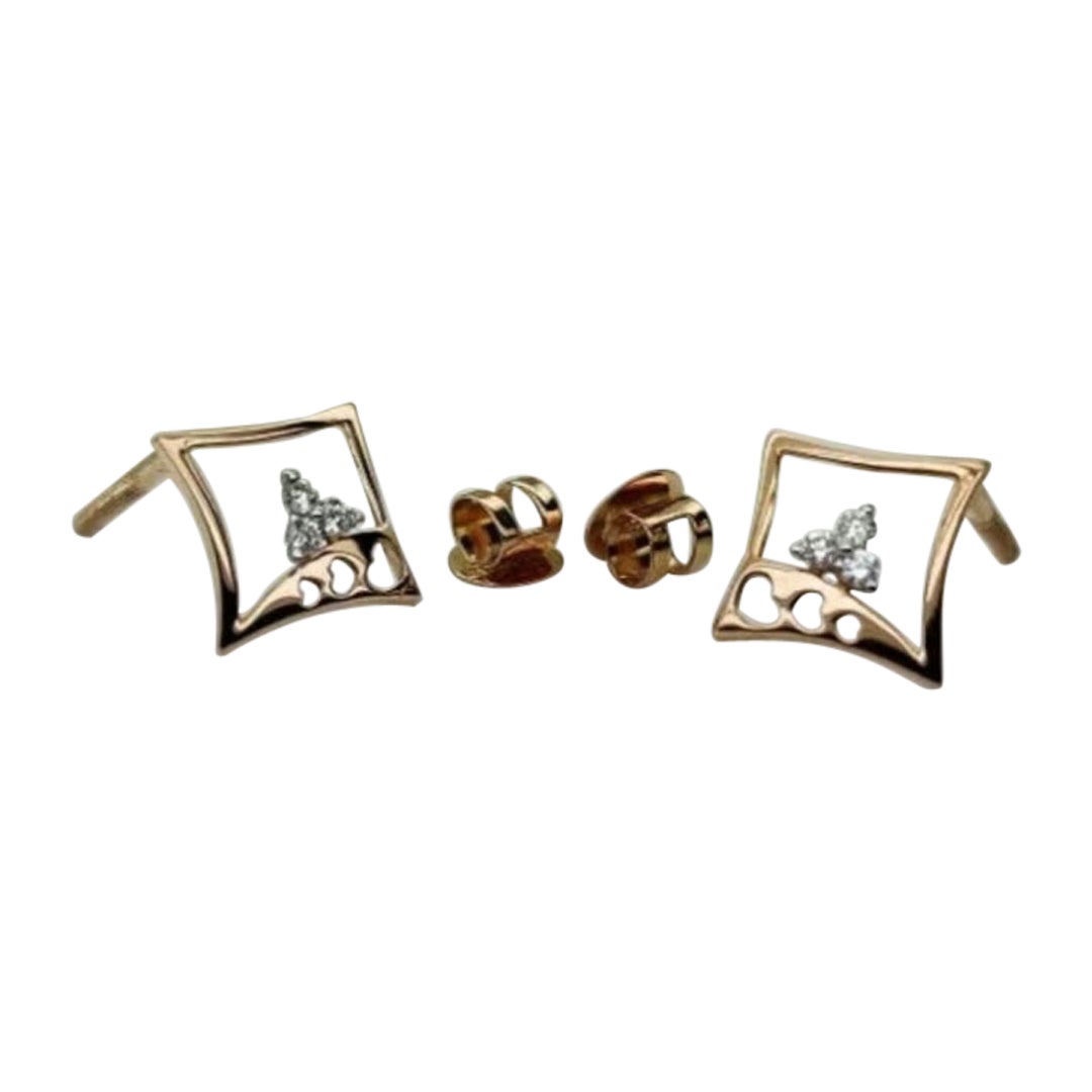 Winzige quadratische Diamant-Ohrringe 14k Solid Gold Zierliche Diamant-Ohrringe für jeden Tag. im Angebot