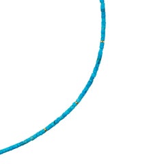 Tiny Turquoise Tube Gold Bead Necklace