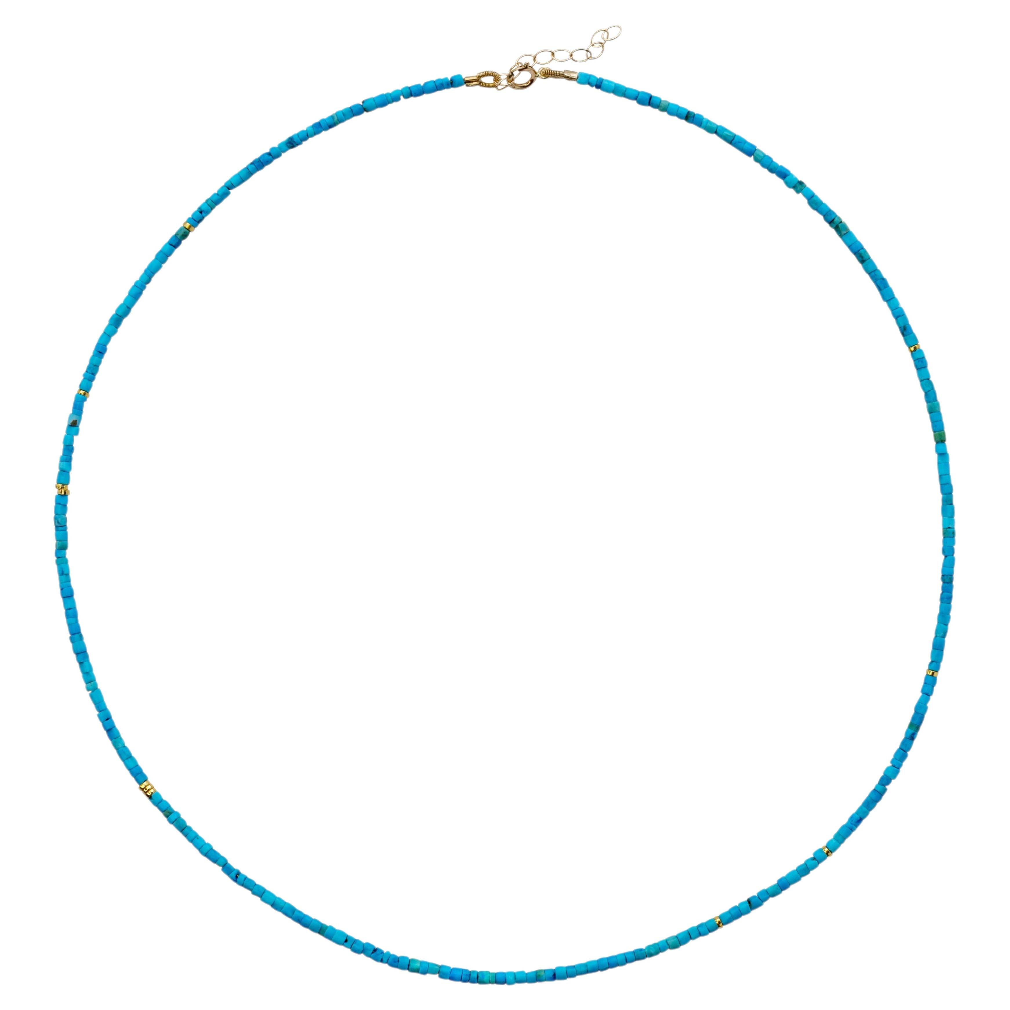 Collier de perles d'or en forme de tube en turquoise, fait à la main
